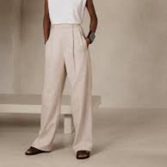 NWT Banana Republic BR Norfolk Wide-Leg Linen-Cotton - Picture 4 of 8